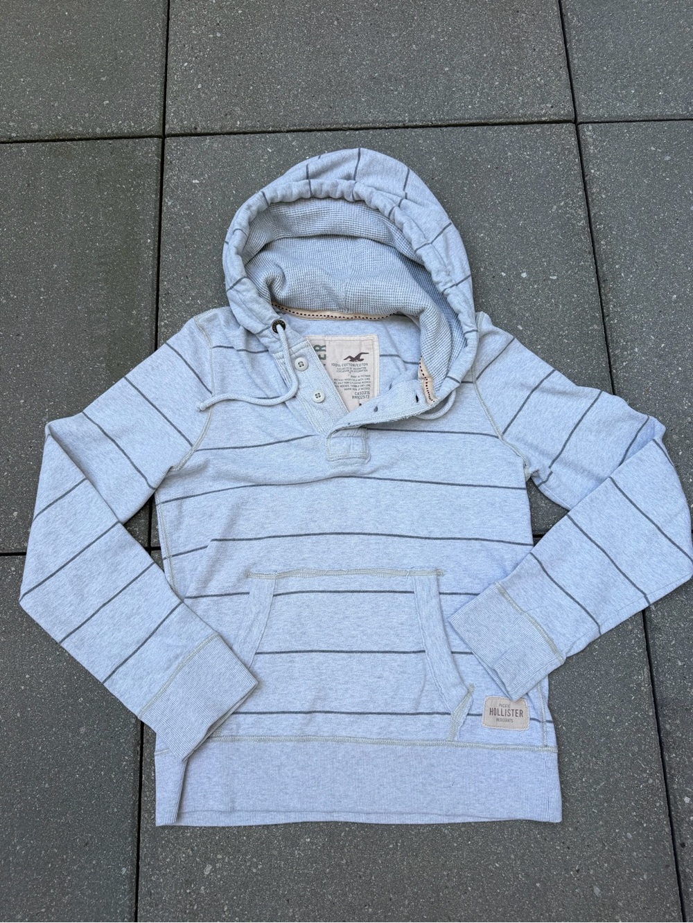 Hollister Pacific Merchants Y2K Striped Henley Hoodie Mens M